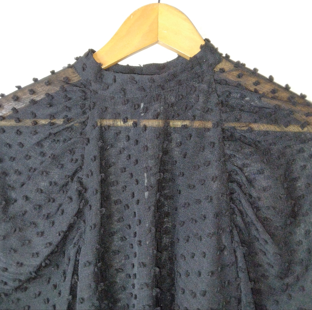 ZARA Textured Dot Weave Semi Sheer High Neck Top Size S - Picture 8 of 13